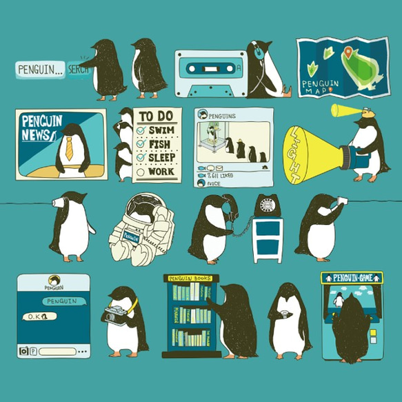 【iPhone11Pro 対応】ペンギン・スマートフォン ブルー手帳型スマホケースiPhone用【各機種あります】 4枚目の画像