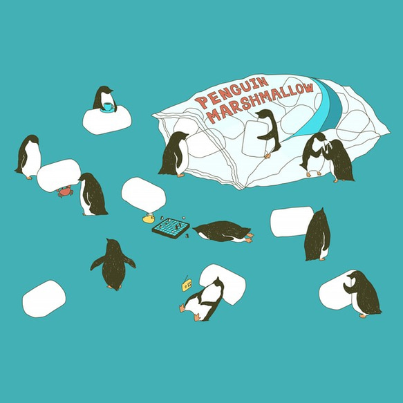 【iPhone11Pro対応】ペンギン・マシュマロ ブルー手帳型 スマホケース iPhone用 2枚目の画像
