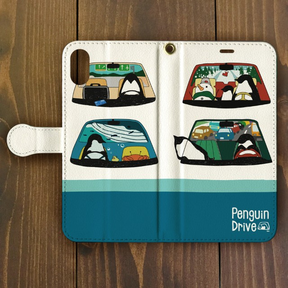 【iPhone11等大きいサイズ】ペンギン・ドライブ ブルー手帳型 スマホケース  Plus・ XR・ XS Max 3枚目の画像