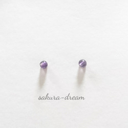 サージカルステンレス ピアス 2月の誕生石 小さな天然石 アメジスト(紫水晶)３㎜ アレルギー対応 1枚目の画像