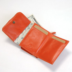 完売【刻印可】  手のひらサイズの三つ折りミニ財布　 オレンジ　ステッチ2 　MH0690 3枚目の画像