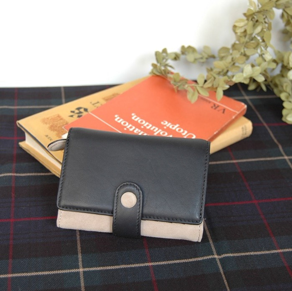 完売【刻印可】　チョコレート　2つ折財布　ブラック×グレー MH0602 1枚目の画像