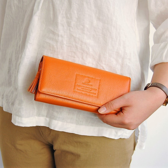 【刻印可】bonheur  手触りやわらか　長財布  オレンジ　MH0669 3枚目の画像