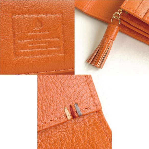 【刻印可】bonheur  手触りやわらか　長財布  オレンジ　MH0669 4枚目の画像
