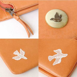 【刻印可】 　手触りふんわり　カード収納長財布　　コトリの森 オレンジ MH0655　 5枚目の画像
