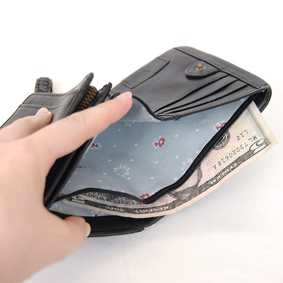 【刻印可】柔らか質感のメッシュレザー　二つ折り財布　 ブラック　シエロ　 MH0662 2枚目の画像