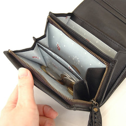 【刻印可】柔らか質感のメッシュレザー　二つ折り財布　 ブラック　シエロ　 MH0662 3枚目の画像