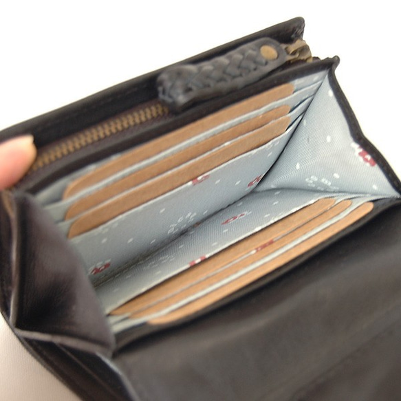 【刻印可】柔らか質感のメッシュレザー　二つ折り財布　 ブラック　シエロ　 MH0662 5枚目の画像