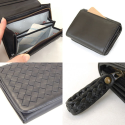 【刻印可】柔らか質感のメッシュレザー　二つ折り財布　 ブラック　シエロ　 MH0662 7枚目の画像