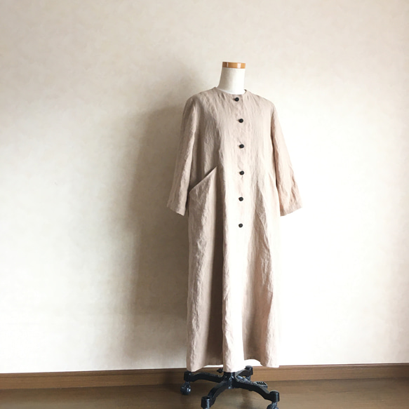 【XS〜S】小柄さん 洗いざらしリネンの柔らか秋コート　スプリングコート　ロングコート 5枚目の画像