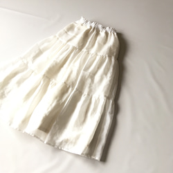 【XS〜S】 小柄さん ふわふわティアードスカート オフホワイト 綿麻 3枚目の画像