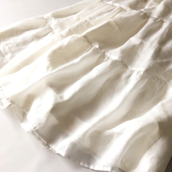 【XS〜S】 小柄さん ふわふわティアードスカート オフホワイト 綿麻 7枚目の画像