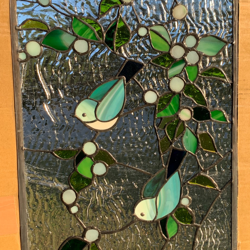 ステンドグラスパネル【青い鳥＆ブルーベリー】 ステンドグラス・幸せの青い鳥 その他インテリア雑貨 kiku 通販