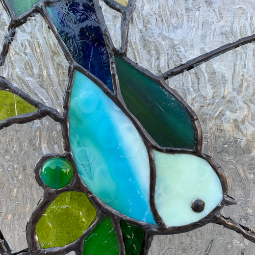 ステンドグラスパネル【青い鳥＆ブルーベリー】 ステンドグラス・幸せの青い鳥 その他インテリア雑貨 kiku 通販