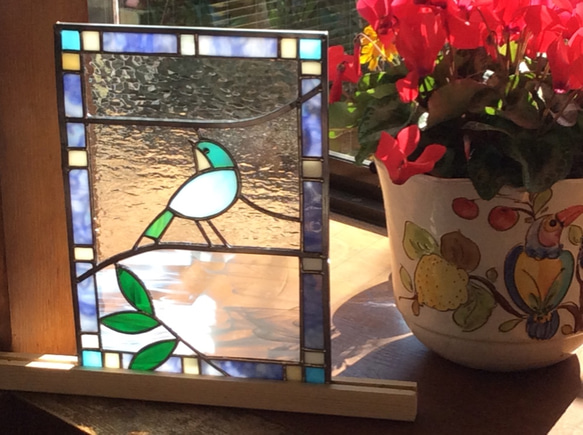 ステンドグラスパネル 【小鳥の小窓】  窓、扉にはめ込む (受注制作) 2枚目の画像