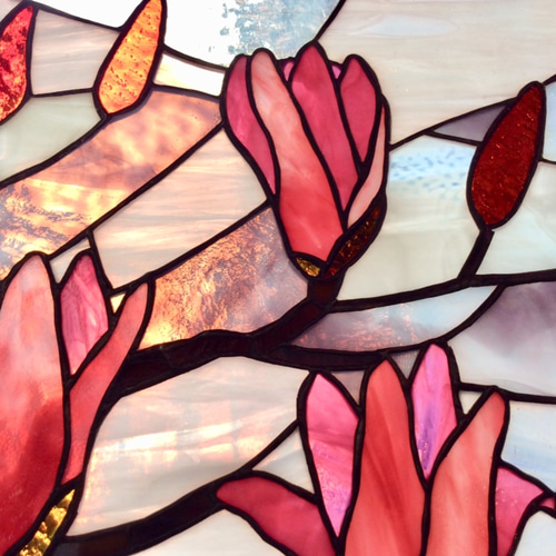 ステンドグラス パネル 制作 ご希望のデザインで 早春の木蓮#1 表札