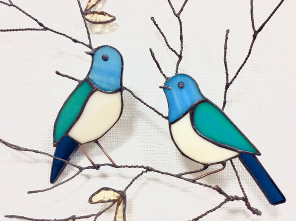 二羽の青い小鳥   秋色♯1(ステンドグラス 受注製作品) 3枚目の画像