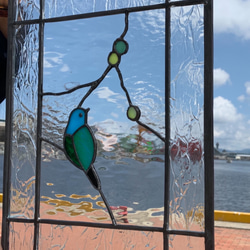 ステンドグラスパネル 【青い鳥の窓】 Ａ3サイズーcreema限定販売ー　 窓、扉にはめ込む (受注制作) 3枚目の画像