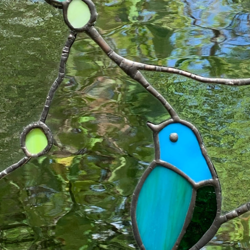 ステンドグラスパネル【青い鳥＆ブルーベリー】 ステンドグラスパネル【青い鳥＆ブルーベリー】