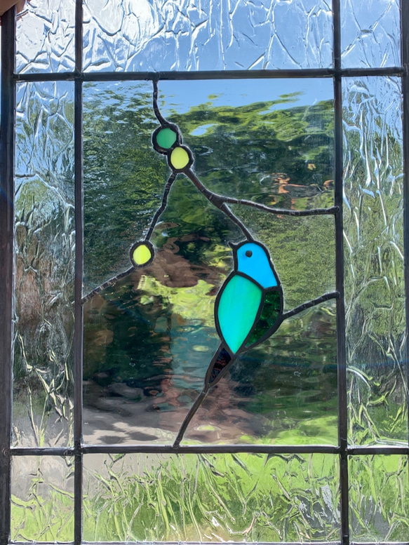 ステンドグラスパネル 【青い鳥の窓】 Ａ3サイズーcreema限定販売ー　 窓、扉にはめ込む (受注制作) 5枚目の画像