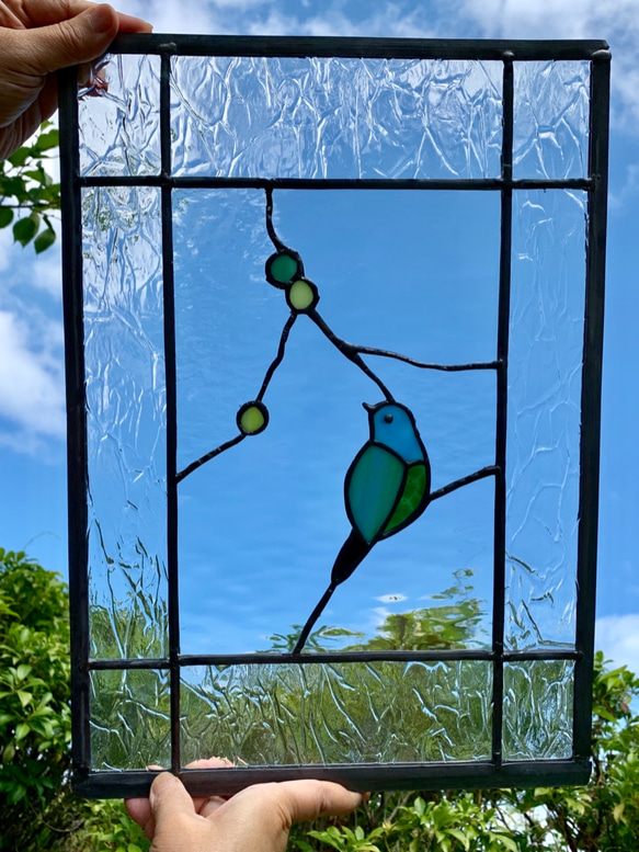 ステンドグラスパネル 【青い鳥の窓】 Ａ3サイズーcreema限定販売ー　 窓、扉にはめ込む (受注制作) 7枚目の画像