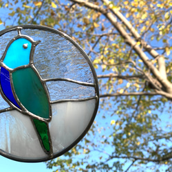 ステンドグラスパネル【青い鳥＆ブルーベリー】 ステンドグラスパネル【青い鳥＆ブルーベリー】