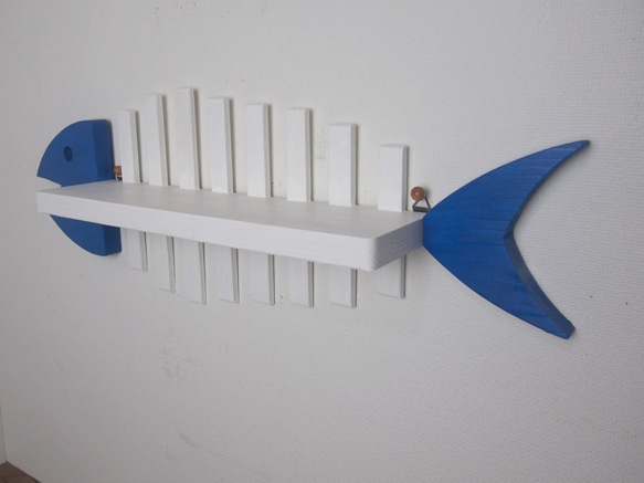 【シェルフ】魚の骨形壁掛けシェルフ　横型 3枚目の画像