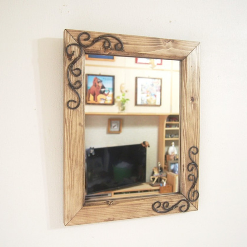 アンティーク 鏡 アイアン 金属加工 アイアン ミラー フレーム 鉄職人の手作り 日本製鏡付き