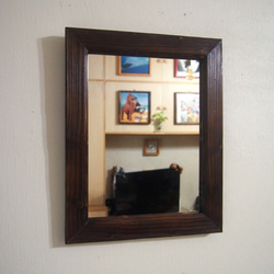 受注製作【ミラー・鏡】木目がきれいな浮造り枠の壁掛けミラー 　縦横どちらでもOK 1枚目の画像