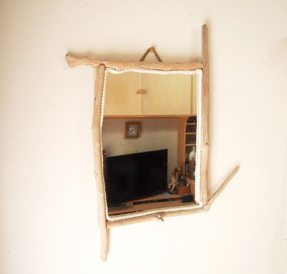【ミラー・鏡】4way流木枠のインテリア壁掛けミラー　C-2　50cm×40cm 1枚目の画像