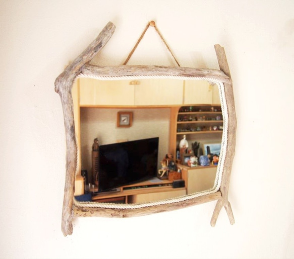 【ミラー・鏡】4way流木枠のインテリア壁掛けミラー　C-3　36cm×36cm 2枚目の画像