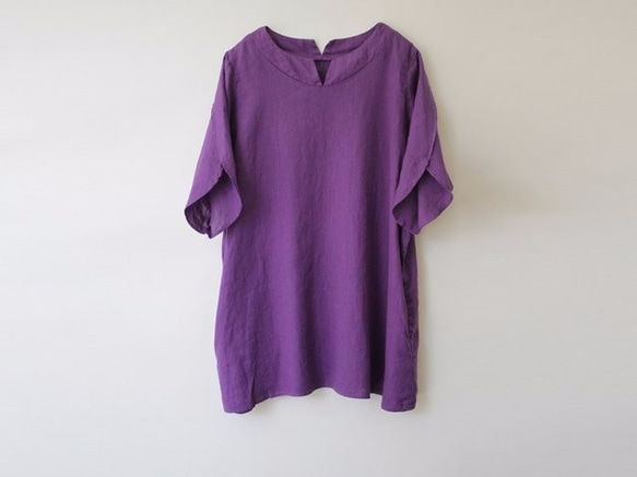 [植物模具]桑berry染紫色亞麻雙層連衣裙8712-04005-25 第2張的照片