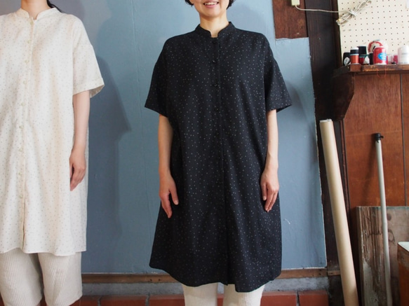   水玉 ロングスリーブ シャツ ワンピース ドレス fo21147-4.jpg