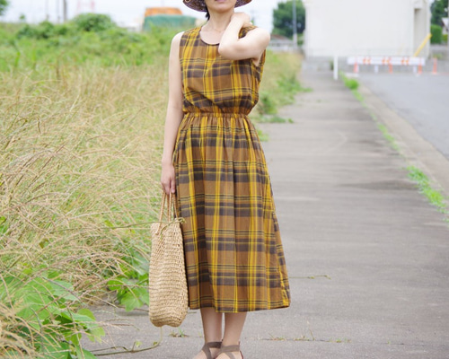 イエロー系チェック 半袖ワンピース 0_a5dfbed45dd816b5f3fd4d099ea0