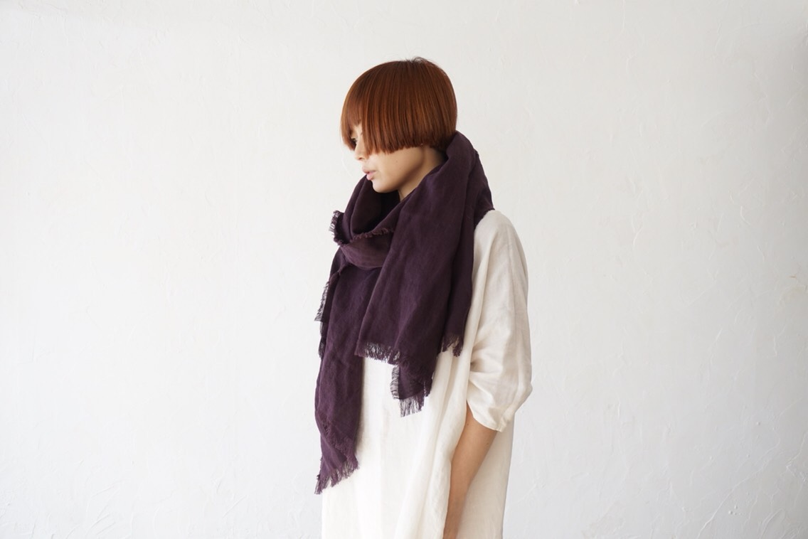 育てるストール ハーフ 起毛リネン パープル