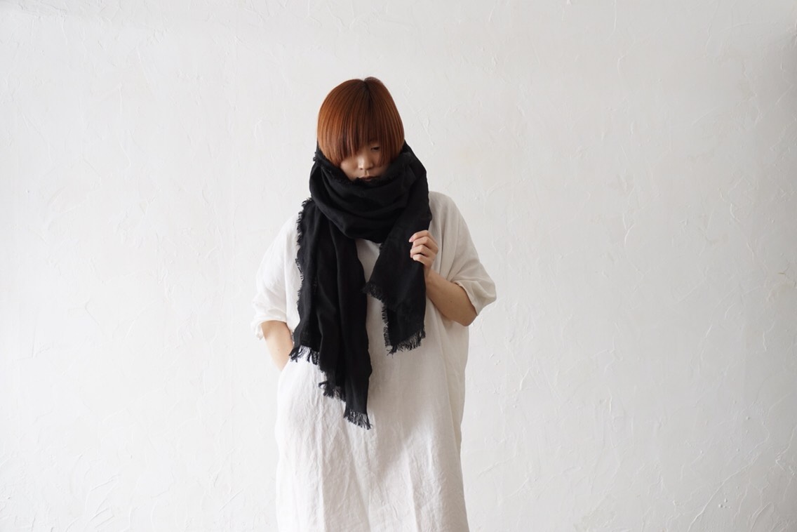 育てるストール ハーフ 起毛リネン 黒