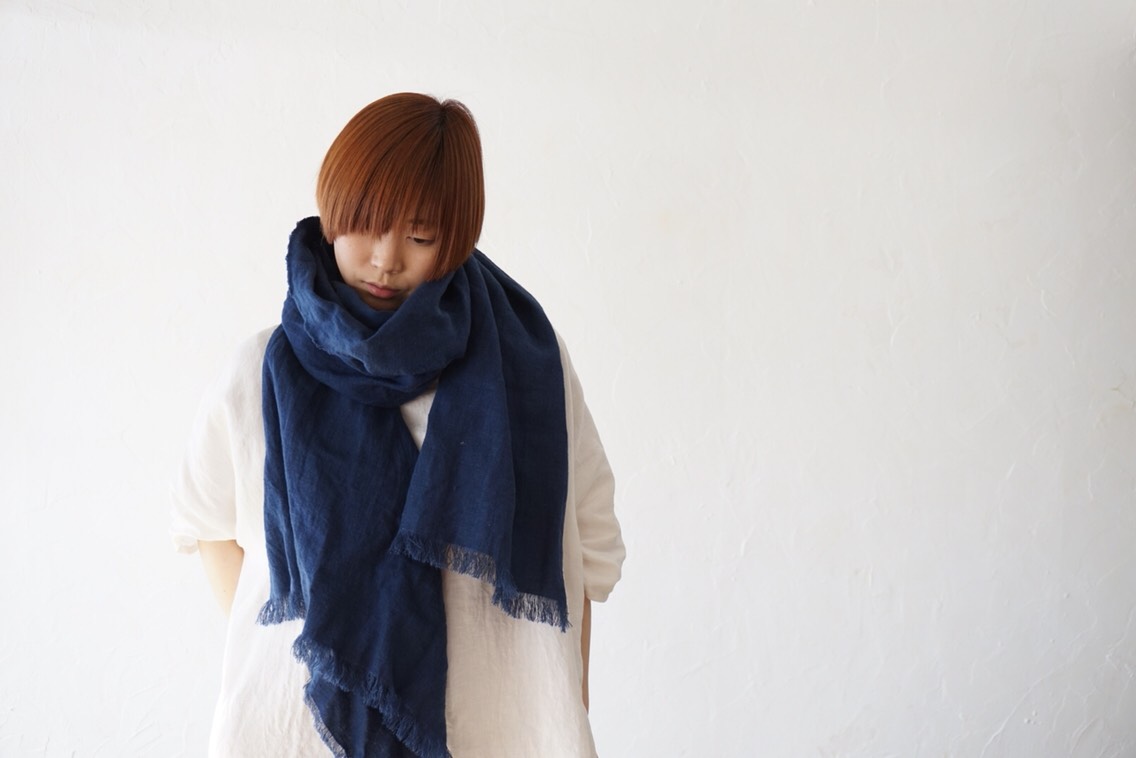 育てるストール ハーフ 起毛リネン ネイビー