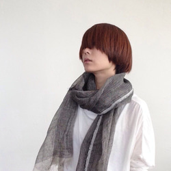岡詩子　濃いネイビー リネン ストール フリンジ付き　大判 岡詩子 濃いネイビー リネン ストール フリンジ付き 大判