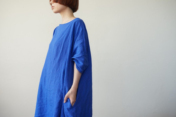 リネンロングトップス（青）ワンピース 1枚目の画像