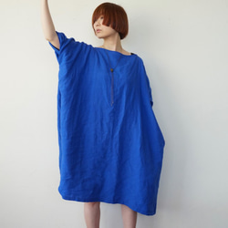 リネンロングトップス（青）ワンピース 3枚目の画像