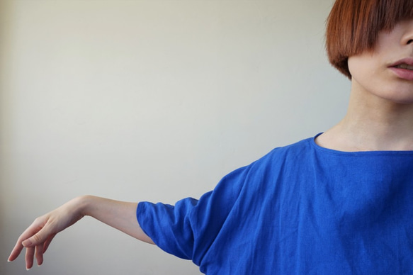 リネンロングトップス（青）ワンピース 4枚目の画像