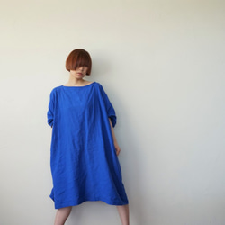 リネンロングトップス（青）ワンピース 5枚目の画像