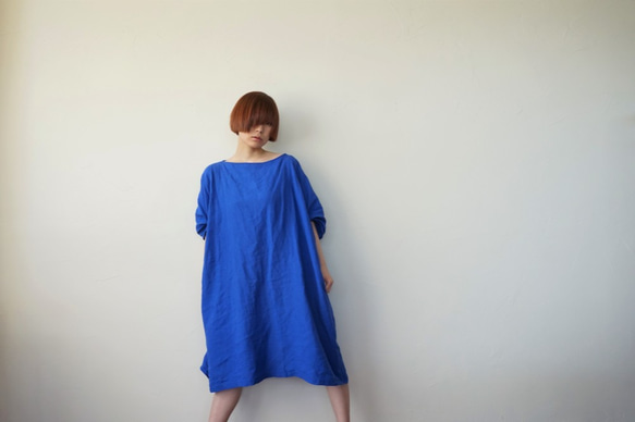 リネンロングトップス（青）ワンピース 5枚目の画像