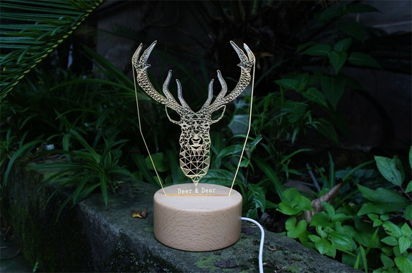 エルフは森の鹿：デスクトップ三次元の彫刻が施された木製のテーブルランプは、贈り物をカスタマイズした父の日ギフト誕生日プレゼントク 4枚目の画像