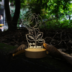 愛ローズDesktopは次元の彫刻木材は、小さなテーブルランプをLED 1枚目の画像
