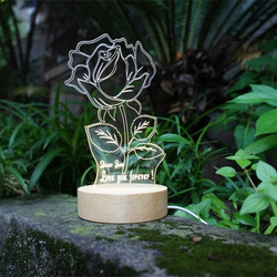 愛ローズDesktopは次元の彫刻木材は、小さなテーブルランプをLED 3枚目の画像