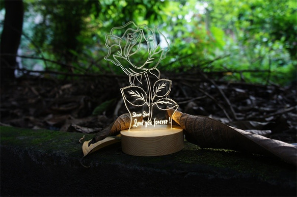 愛ローズDesktopは次元の彫刻木材は、小さなテーブルランプをLED 8枚目の画像