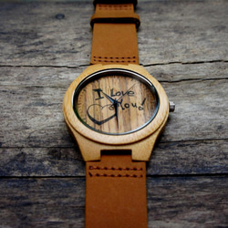 来图定制照片。天然竹木 真皮表带手表！送朋友 送同学 送恋人 客制化礼物 第2張的照片