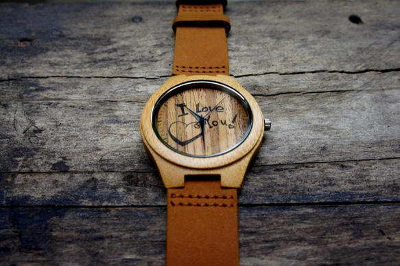 来图定制照片。天然竹木 真皮表带手表！送朋友 送同学 送恋人 客制化礼物 第2張的照片