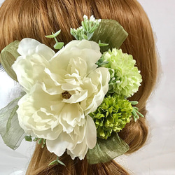 花卉髮飾頭飾牡丹x媽媽白綠色婚禮派對海外婚禮 第1張的照片